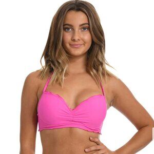 Hobie Neon Hot Pink Bikini Top Solids Push Up Ruffled Underwire Halter Medium